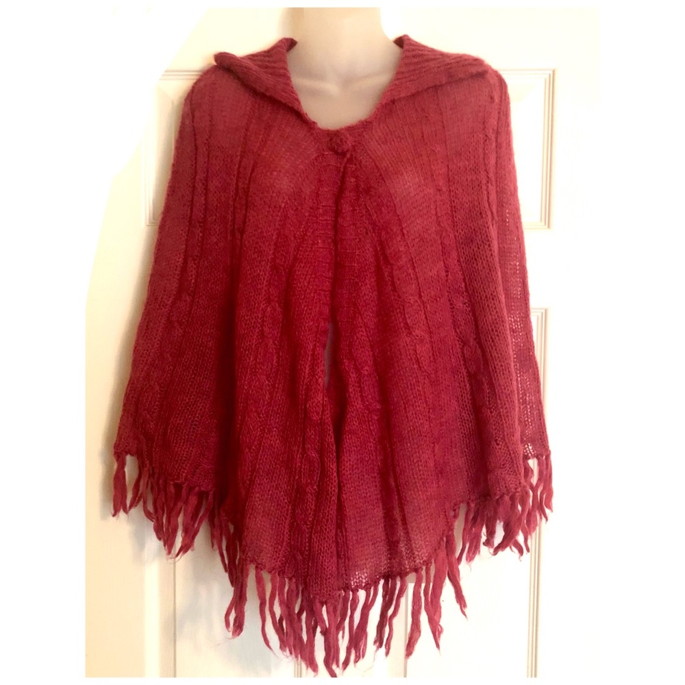 Hot Pink Wool Blend Cape with Fringe